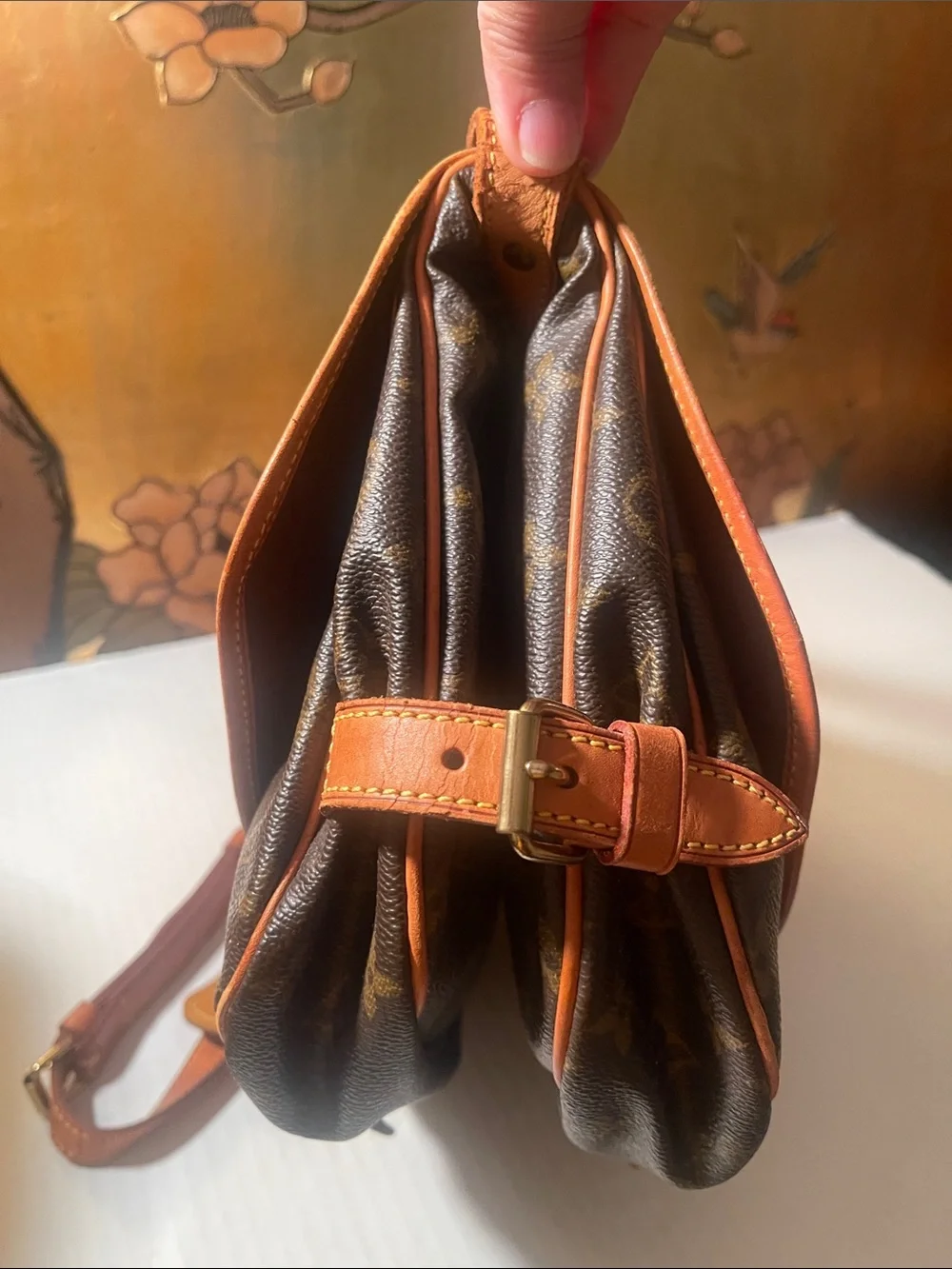 Louis Vuitton Brown Monogram Canvas Crossbody with Tan Leather Strap